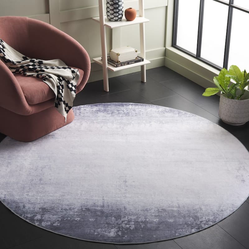 SAFAVIEH Santa Arney Monica Machine Washable Slip Resistant Rug - 6' Round - Light Grey/Grey