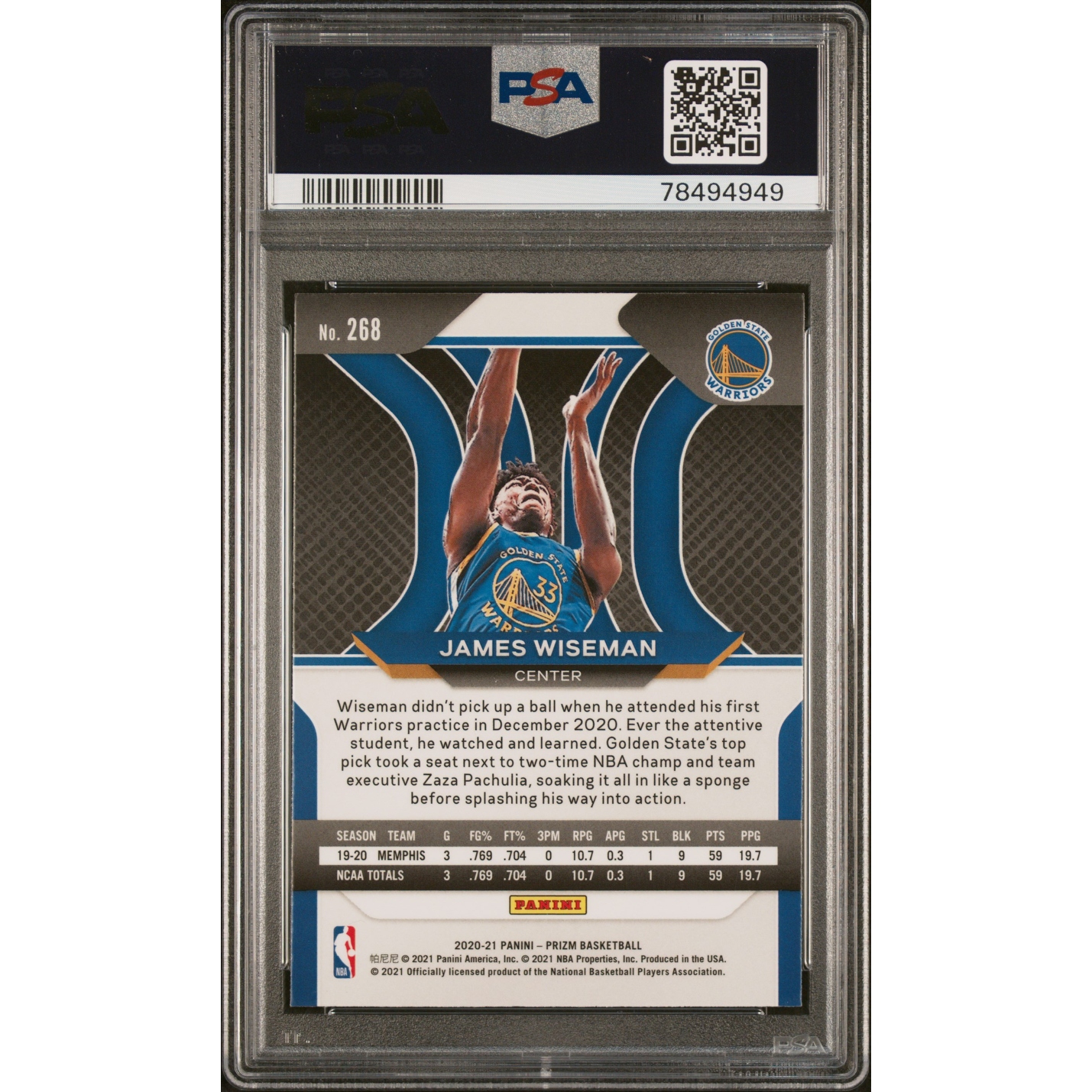 James Wiseman 2020 Panini Prizm Signed Rookie Card #268 Auto