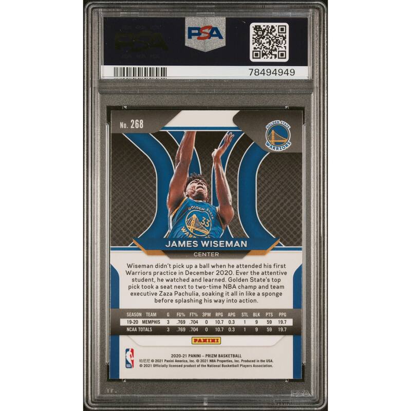 James Wiseman 2020 Panini Prizm Signed Rookie Card #268 Auto PSA 78494949 - 8'6" x 11'6"