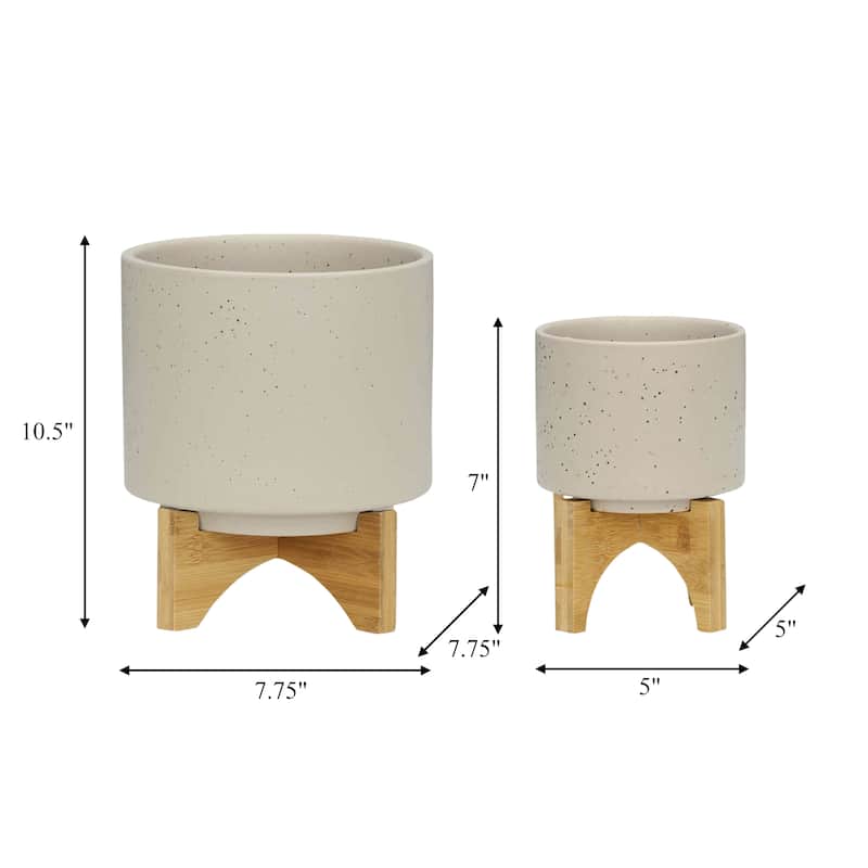 Sagebrook Home Ceramic Planters with Bamboo Stand Indoor/Outdoor