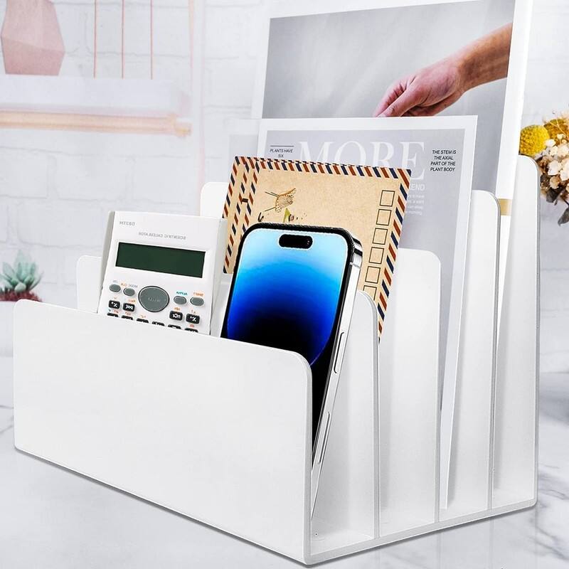 4 Section Acrylic File Organizer for Desk - White