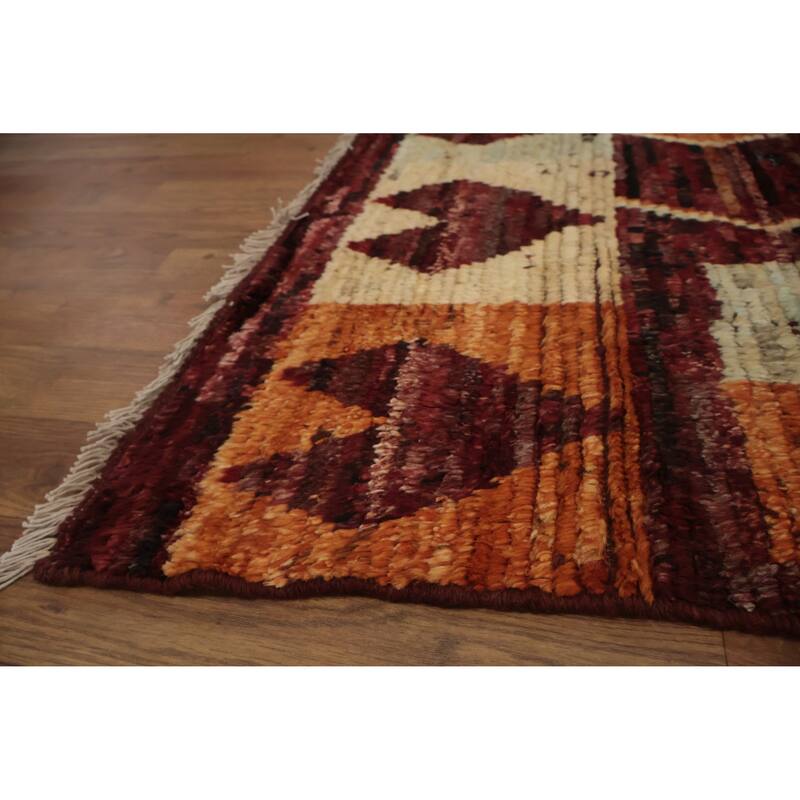 Hand Knotted Oriental 100% Wool Carpet Modern Tribal Red Moroccan Area Rug - 9' 9'' X 8' 3''