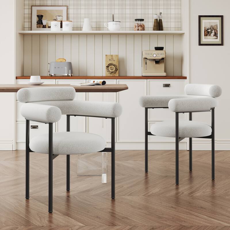 Modern Set of 2 Dining Chairs with Armrests, Padded Seat Backrest, Metal Legs for Dining Room Living Room and Café