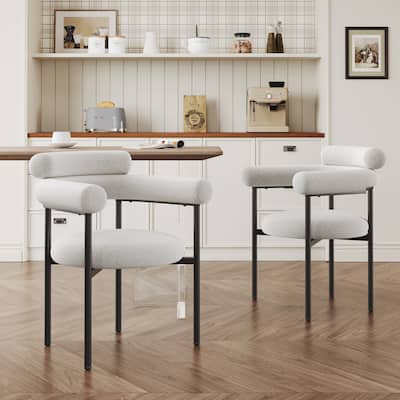 Modern Set of 2 Dining Chairs with Armrests, Padded Seat Backrest, Metal Legs for Dining Room Living Room and Café