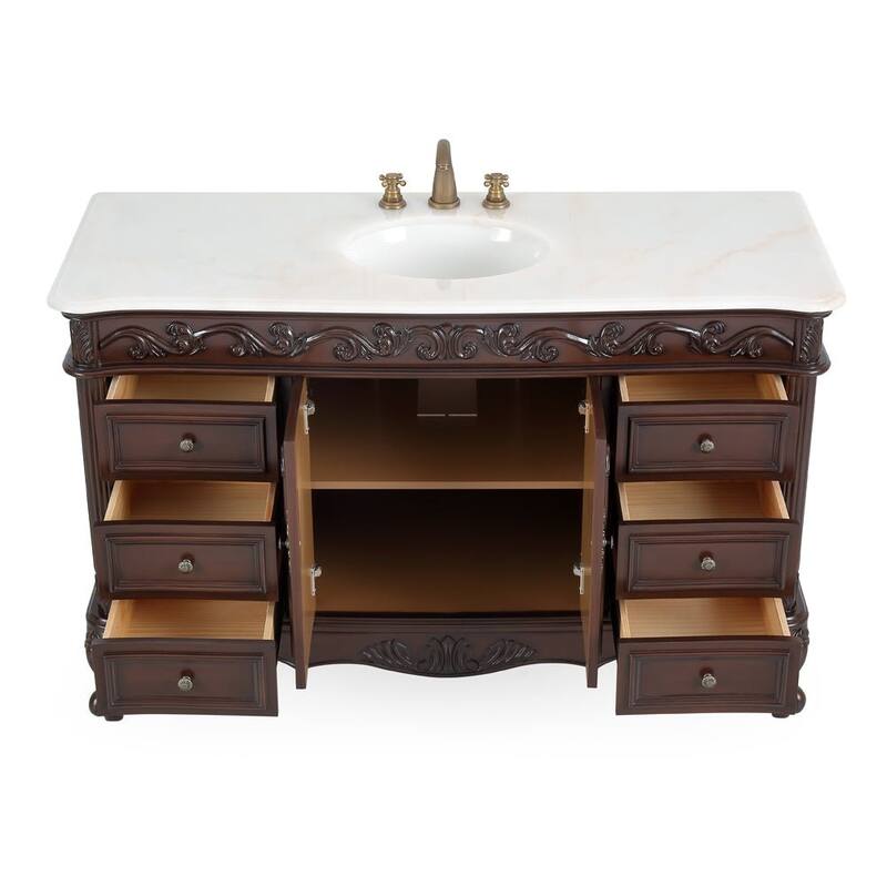 Benton Collection 56 Inch Antique White Traditional Style Single Sink Beckham Bathroom Vanity