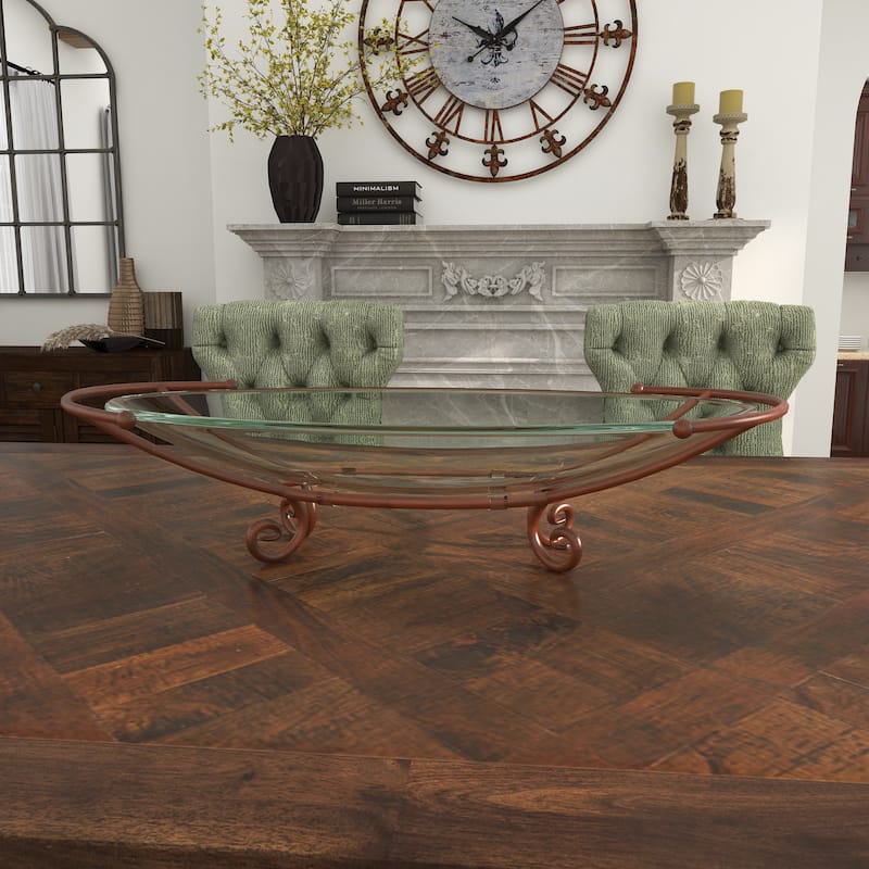 Clear Tempered Glass Kitchen Serving Bowl with Copper Metal Base
