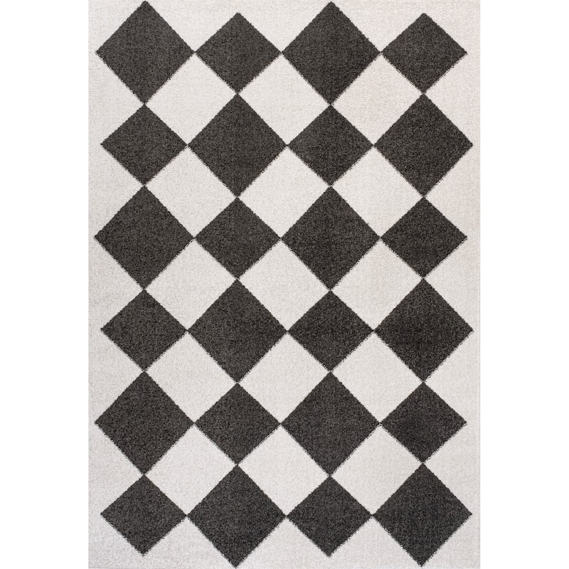 JONATHAN Y Porter Classic Geometric Diamond Pattern Rug - 5 X 8 - White/Charcoal