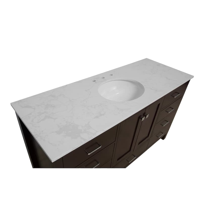 KitchenBathCollection Horizon 60" Single Bathroom Vanity with Engineered Carrara Top