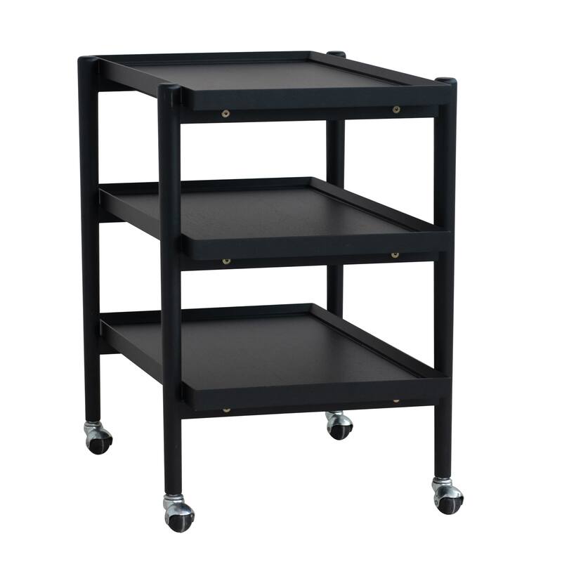 Rubberwood 3-Tier Bar Cart on Casters with Removable Tray/Shelf - 18.5"L x 23.62"W x 26.38"H