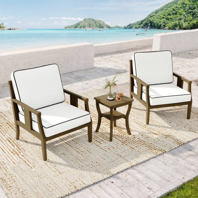 Wood Patio Bistro Set with Water-Resistant Cushions(Set of 3)