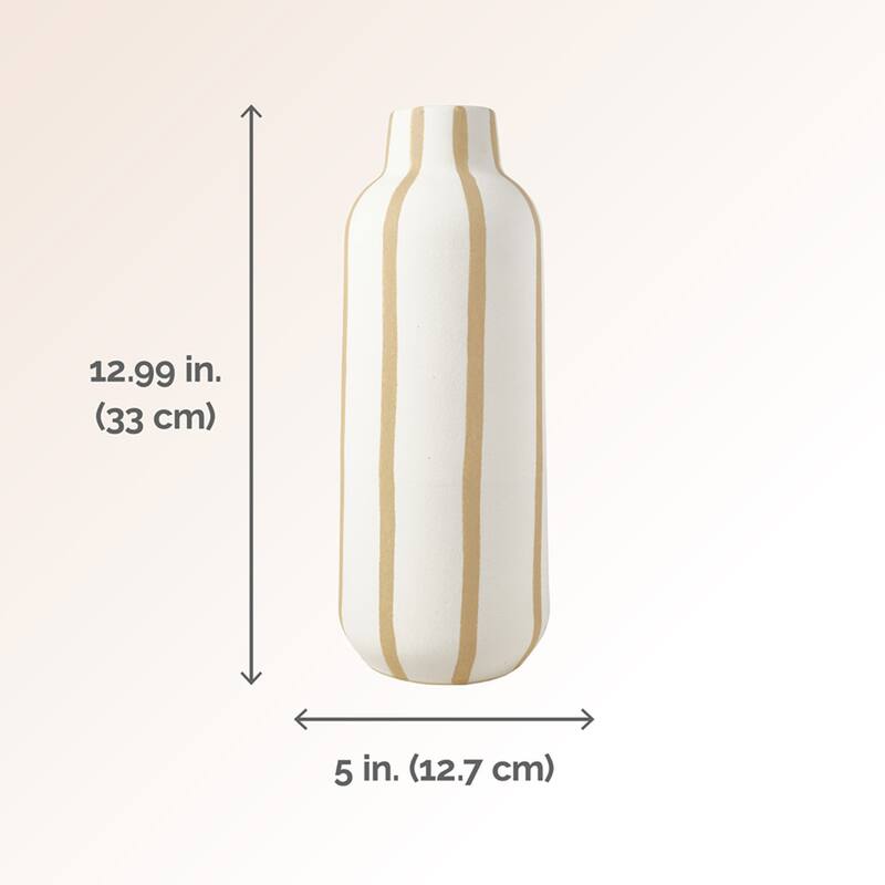 Elements Sand Stripe Stoneware Vase, 13 Inch