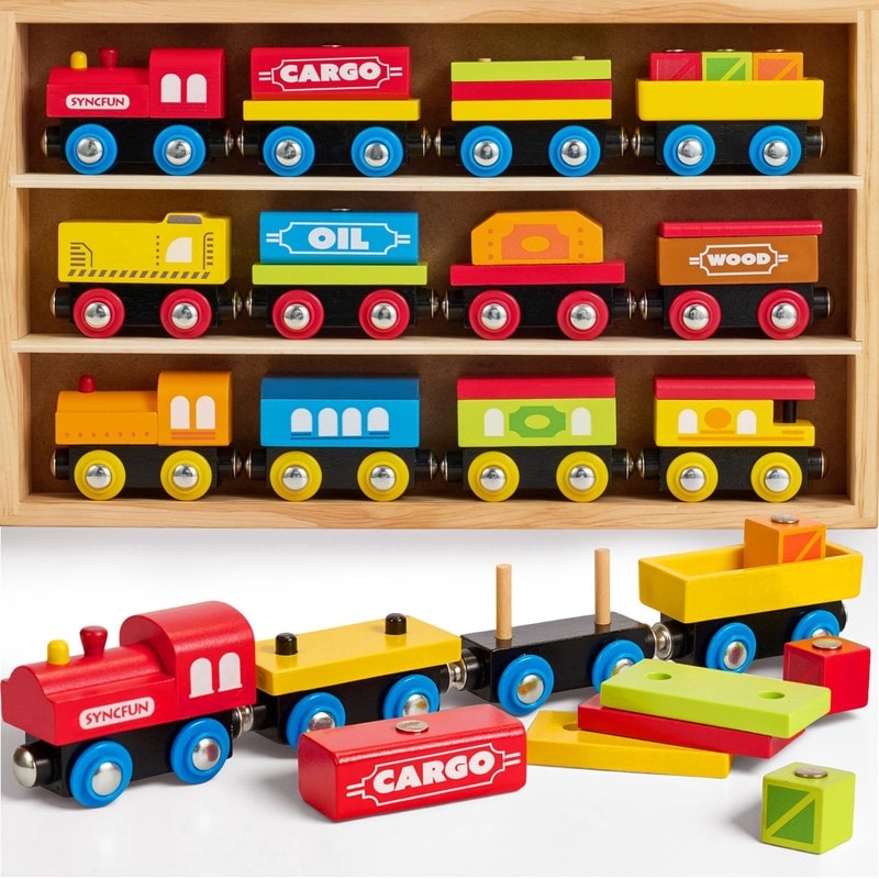 12Pcs Magnetic Train Cars Set with Storage Gift Box - Multicolor