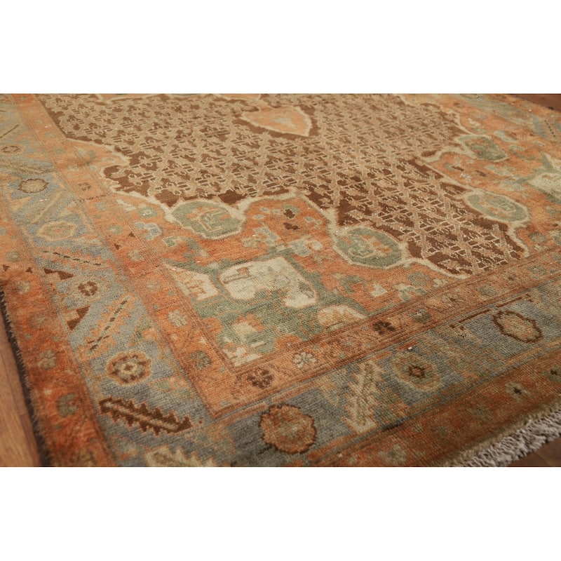 Brown Sarab Persian Vintage Area Rug Hand-Knotted Wool Carpet - 4'11"x 10'10"