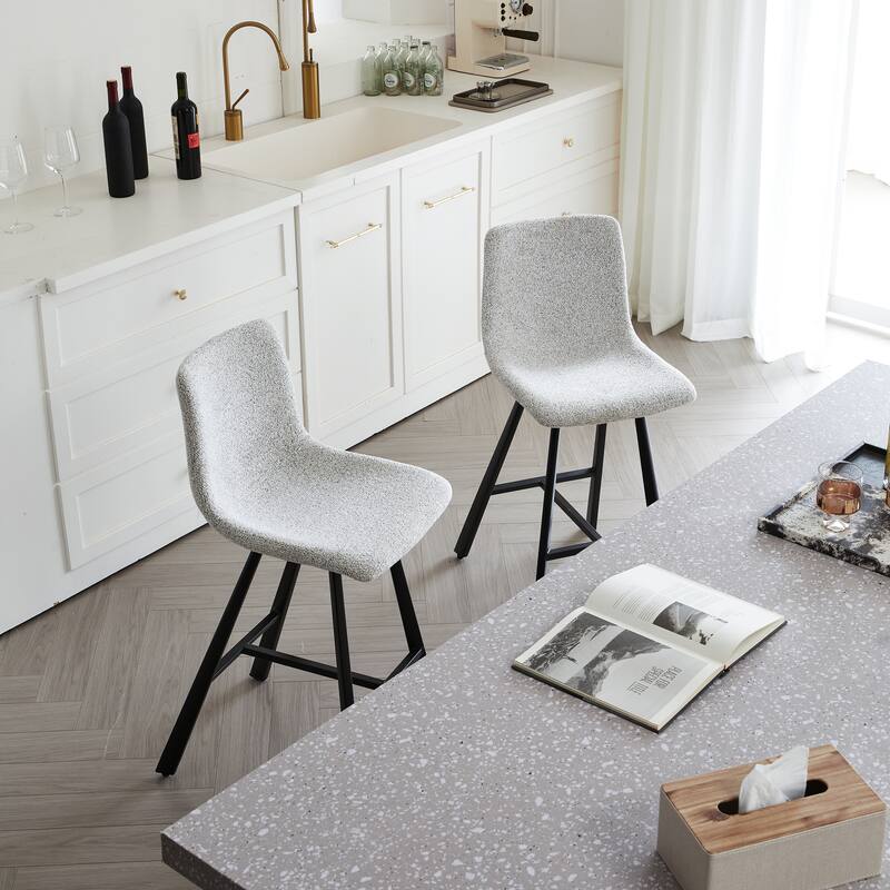 Set of 2 Bar Stool with Ergonomic Curved Backrest - Sturdy Black Metal Frame Counter Height Seating with Footrest