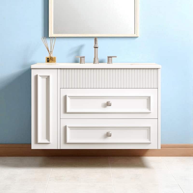 30" Wall Mounted Bathroom Vanity with Ceramic Sink and 2 Drawers, Modern Floating Storage Cabinet