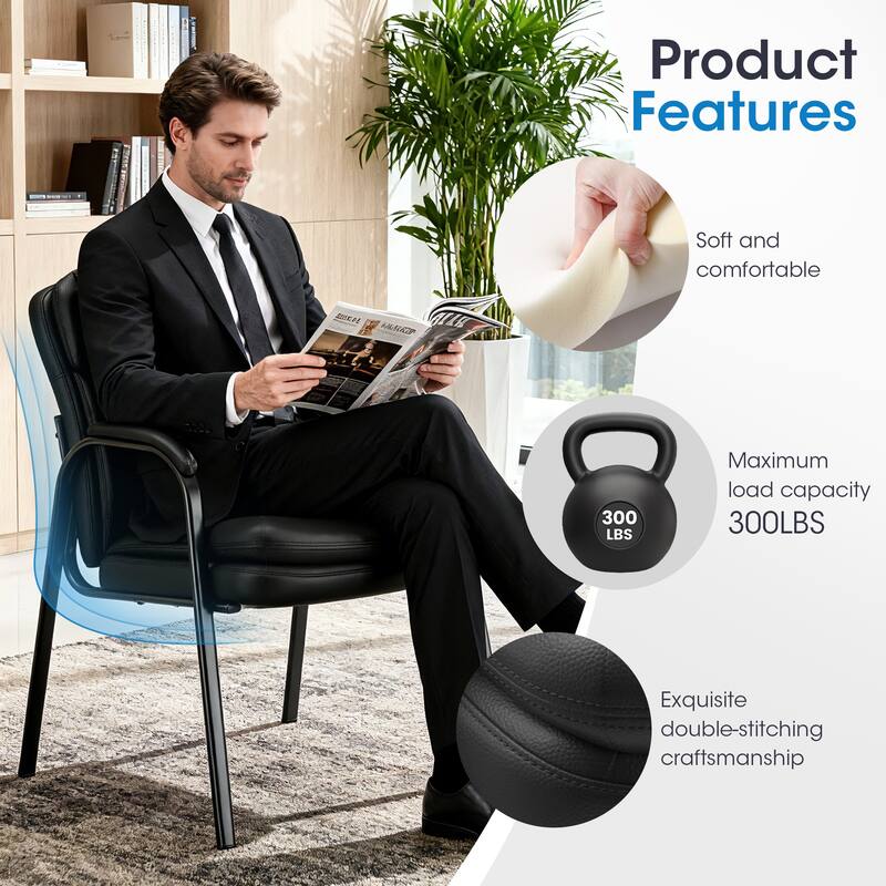 Ergonomic Visitor Chair PU Leather Armrest Steel Frame with Sponge Cushion