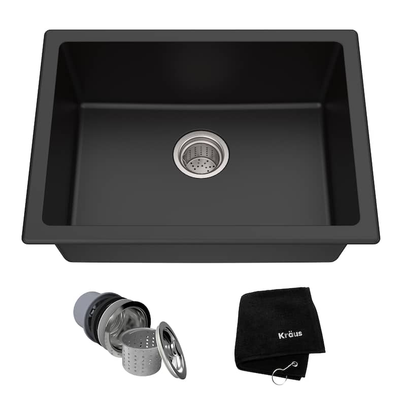 KRAUS Granite 24 inch 1-Bowl Undermount Drop-in Kitchen Sink - Black