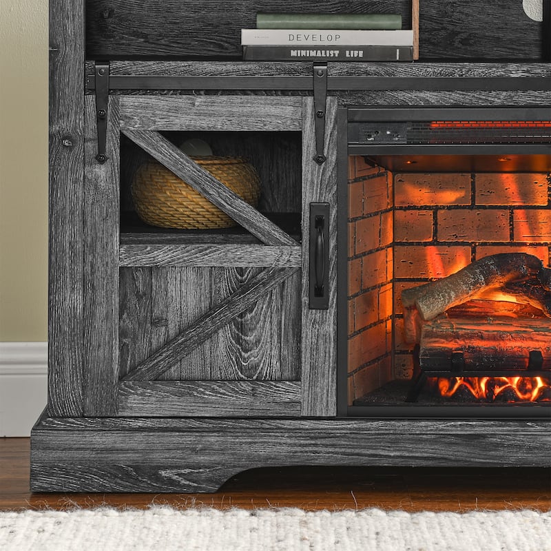 Dark Oak 60" Fireplace TV Stand with Remote Control and Double Safety Protection Device for TVs Up to 70"