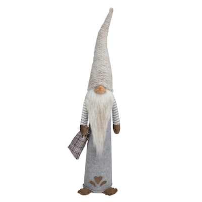 23" Gray and Beige Boy Christmas Gnome with Plaid Toy Sack Figure