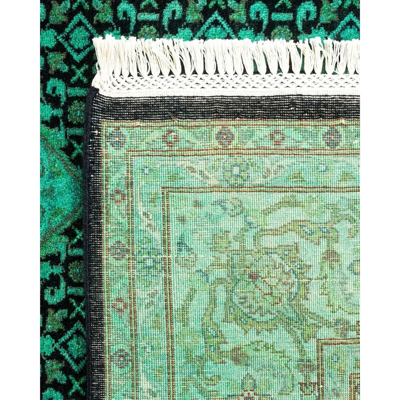 Overton Hand Knotted Wool Vintage Inspired Modern Contemporary Overdyed Green Area Rug - 6' 2" x 9' 4"