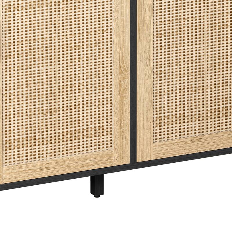 Rattan Sideboard Storage Cabinet Console Table with Adjustable Shelf