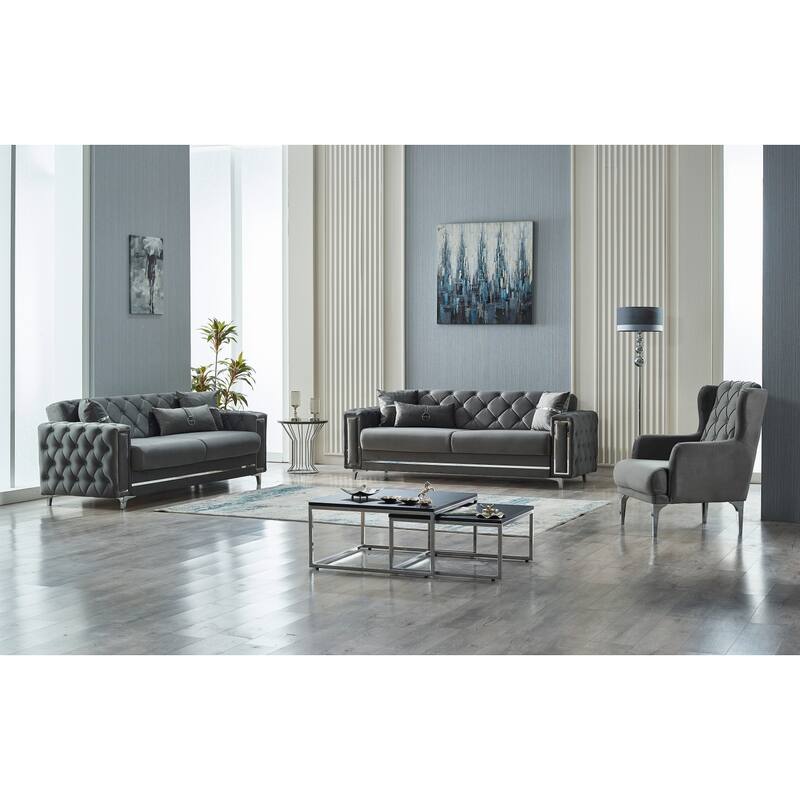 Bamin 3 Pieces Living Room Sets 1 Sofa 1 Loveseat 1 Chair - Grey