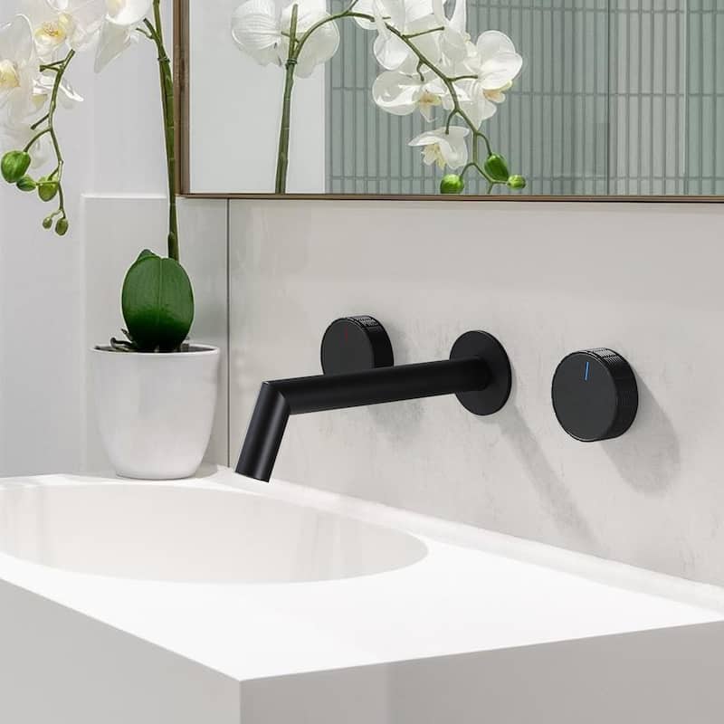 Solid Brass Wall Mounted Double Handle Widespread Bathroom Faucet