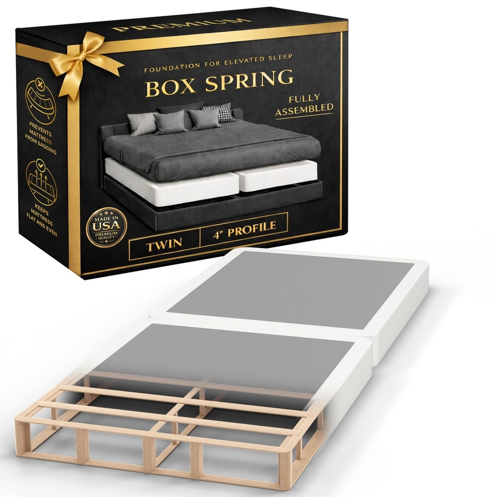 Onetan 4" And 8" Wooden Box Spring, Low Profile Split Bed Foundation Ideal for Mattress, No Assembly Needed, White.