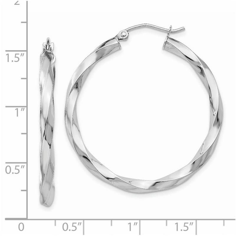 Curata 14k White Gold Polished 35x 3mm Twisted Hoop Earrings