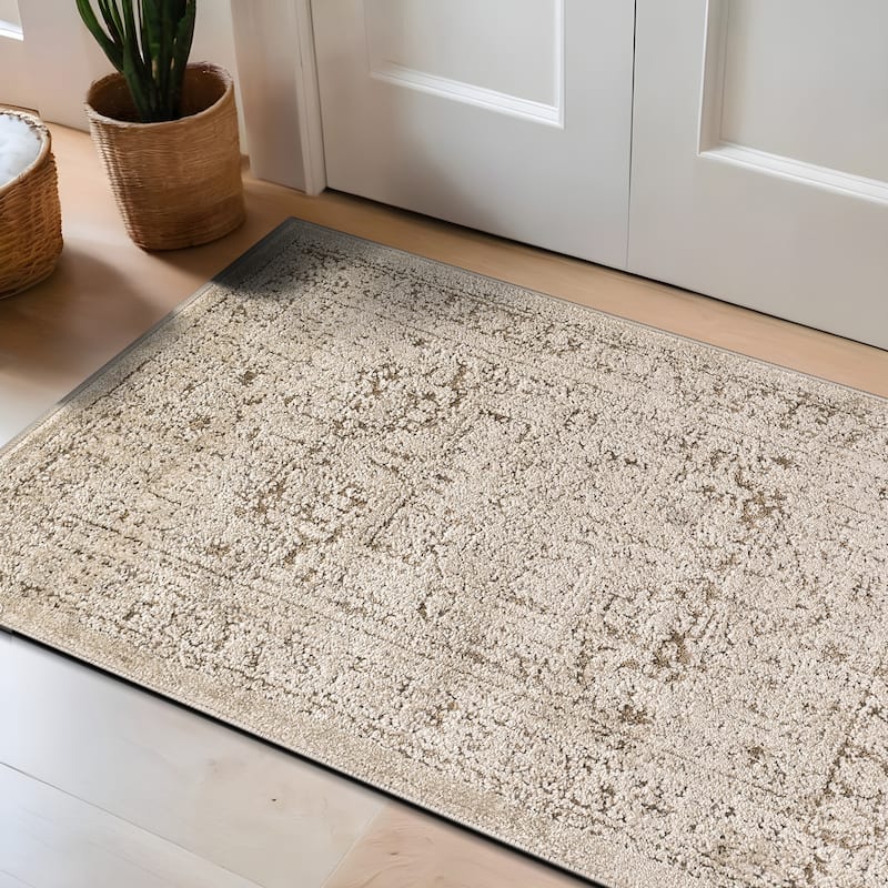 World Rug Gallery Textured Medallion Earth Beige Indoor High-Low Area Rug