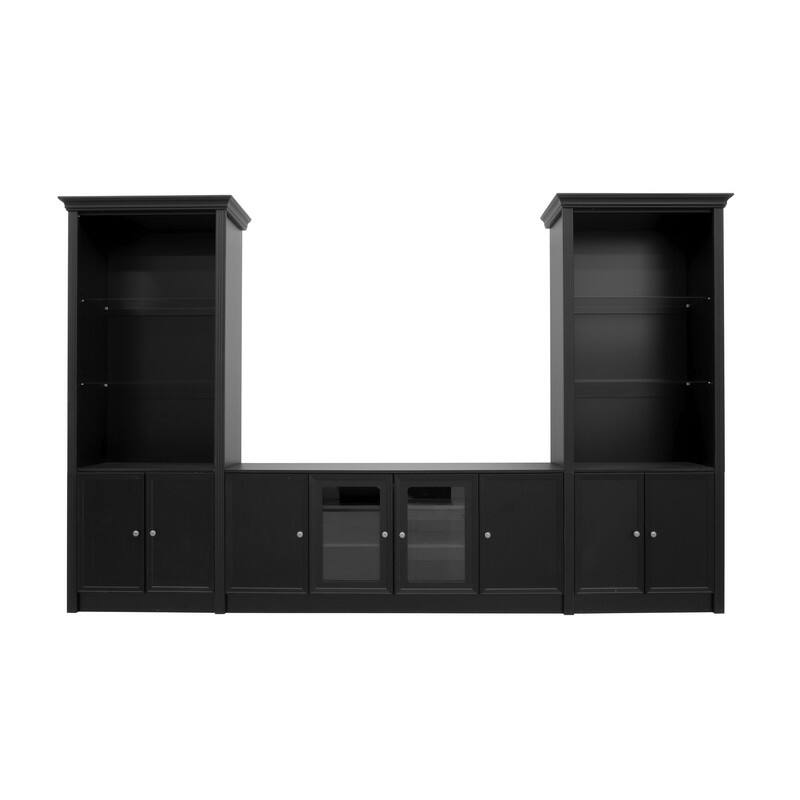 Modern 128.2" Wall Unit Entertainment Center for TVs up to 80", TV Stand Media Console with Bookshelves and Glass Cabinets
