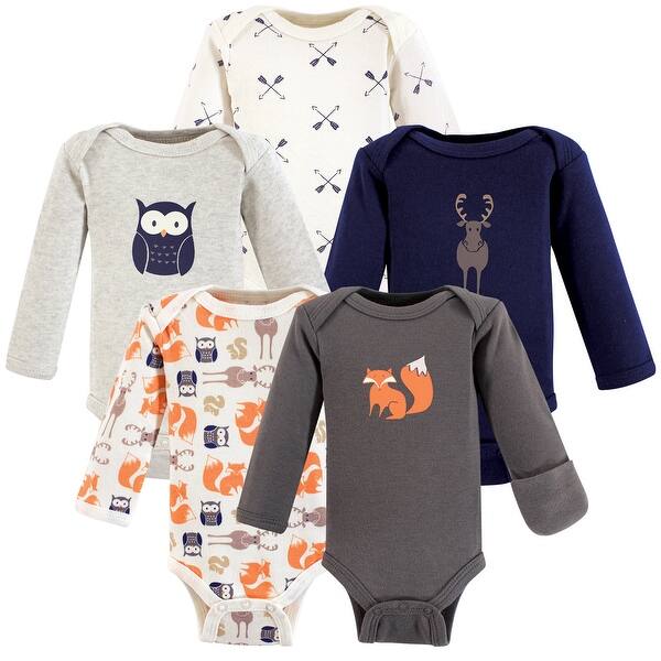 slide 1 of 1, Hudson Baby Infant Boy Cotton Preemie Long-Sleeve Bodysuits 5pk, Forest, Preemie - Forest Long-Sleeve Preemie - Forest Long-Sleeve