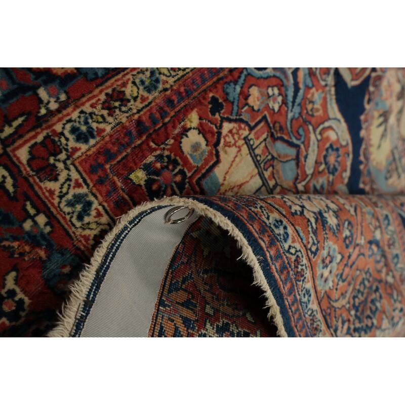 Hand Knotted Oriental 100% Wool Carpet Traditional Floral Navy Blue & Blues Kashan (Dabir) Area Rug - 7' 1'' X 4' 2''