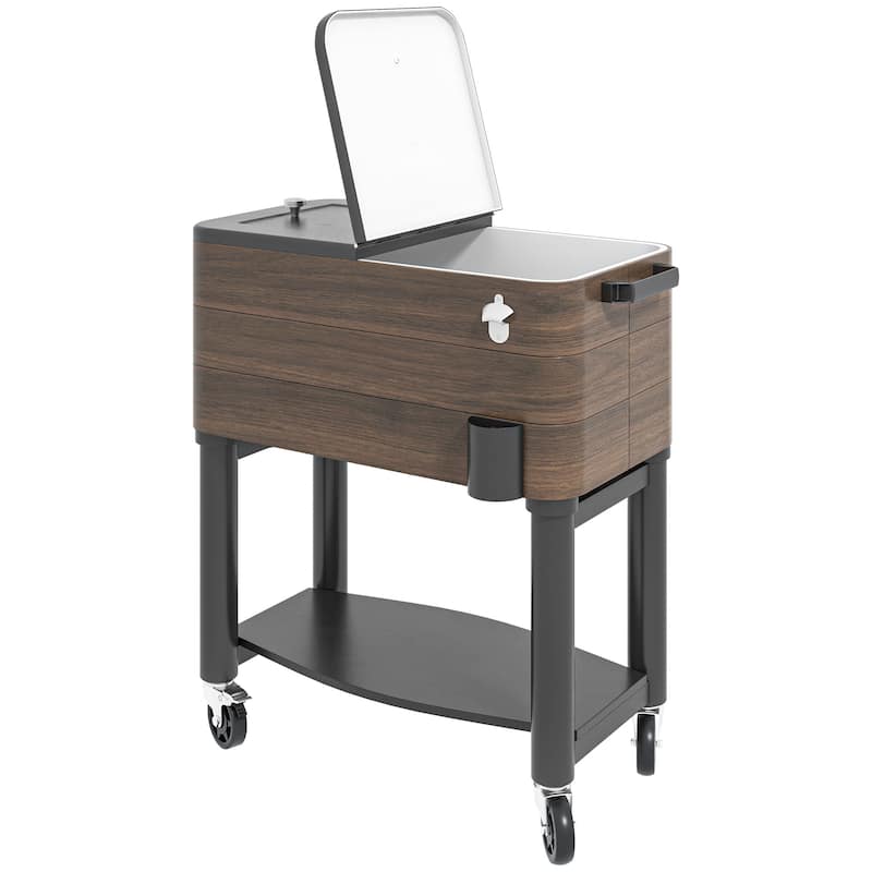 Outsunny Patio Cooler Cart, 60 Qt. Rolling Ice Chest with Shelf, Bottle Opener and Wheels, Outdoor Beverage Cooler