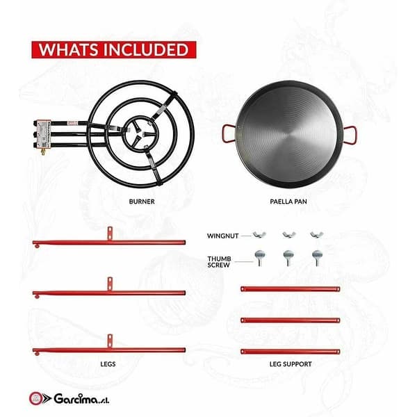 Garcima Paella Pan Set w/ Burner, 28In Carbon Steel Pan Bundle