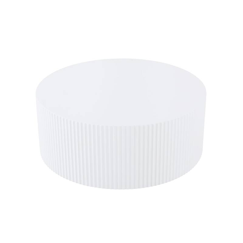 Contemporary Round Coffee Table with Handcrafted Relief, 35.43inch - White