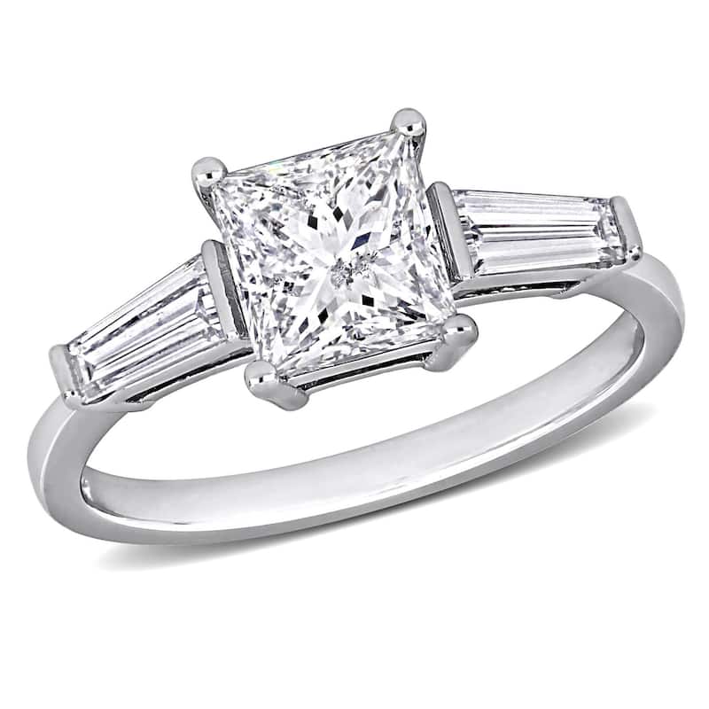 Miadora 2ct TDW Princess and Taper-Cut Diamond Three Stone Engagement Ring in 14k White Gold