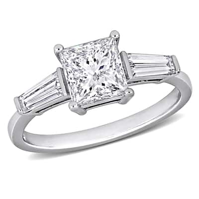 Miadora 2ct TDW Princess and Taper-Cut Diamond Three Stone Engagement Ring in 14k White Gold