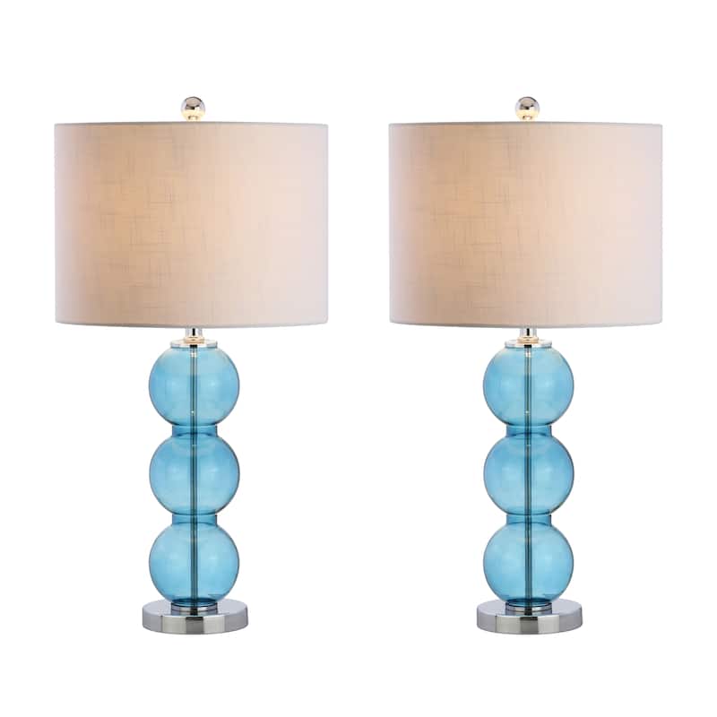 Ella 27" Glass Triple-Sphere LED Table Lamp, Mercury Silver/Chrome (Set of 2) by JONATHAN Y