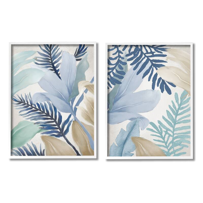 Stupell Tropical Flower Petal Leaf Sprigs Botanical Pastels 2 Piece Framed Wall Art, Design by Elizabeth Medley - 24 x 30 - White