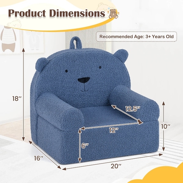 Costway Kids Bear Sofa Toddler Foam Couch with Soft Fleece Fabric