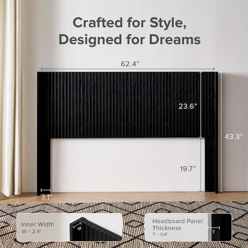 mopio Brooklyn Headboard, 62.4" Wide Headboard Only, Wood Headboard, Modern Farmhouse, Boho, Wall Mount, Fluted Panel