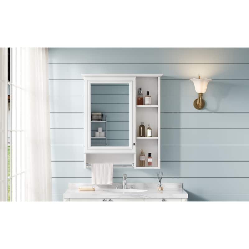 3-in-1 Bathroom Mirror Cabinet, 24-inch Wall Mounted Medicine Cabinet with Adjustable Shelf & Tower Bar