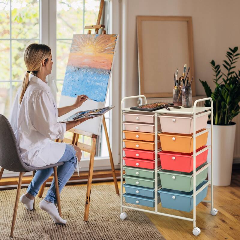 Costway 15 Drawer Rolling Storage Cart Tools Scrapbook Paper Office - See Details