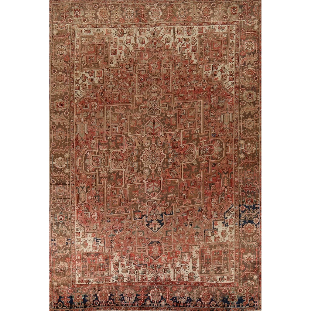 Traditional Heriz Persian Vintage Area Rug Hand-Knotted Wool Carpet - 9'9"x 12'10"