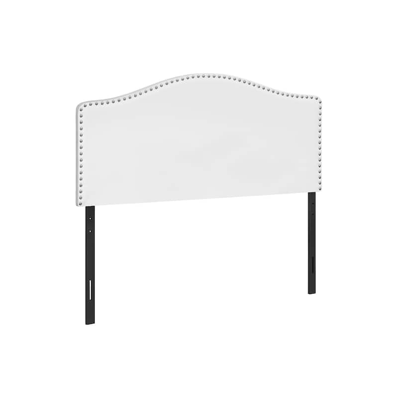 Full Size Upholstered White Leather Look Headboard with Chrome Trim