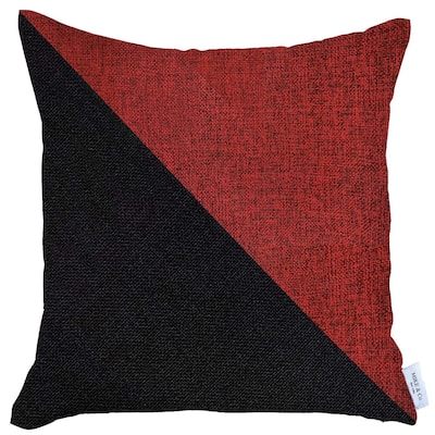 HomeRoots 18" X 18" Red And Black Geometric Zippered Handmade Polyester Throw Pillow Cover
