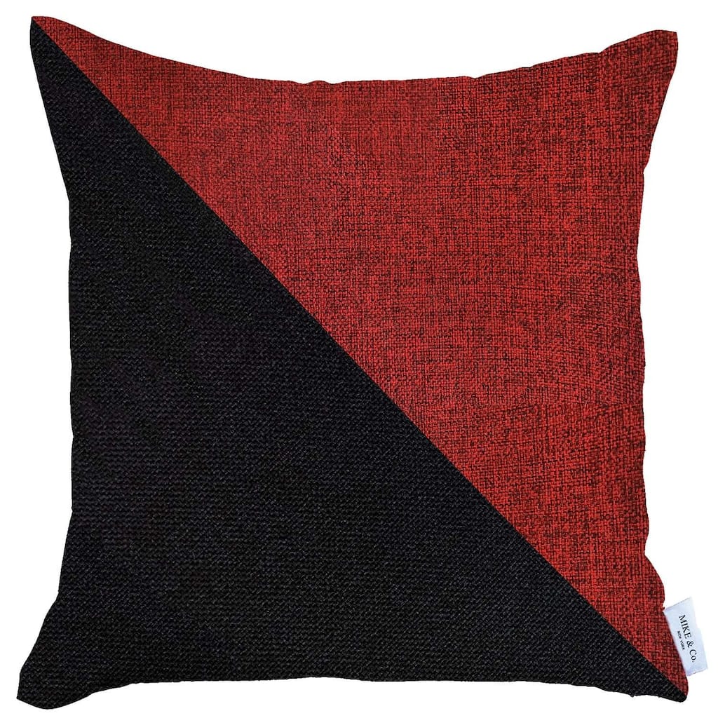 HomeRoots 18" X 18" Red And Black Geometric Zippered Handmade Polyester Throw Pillow Cover