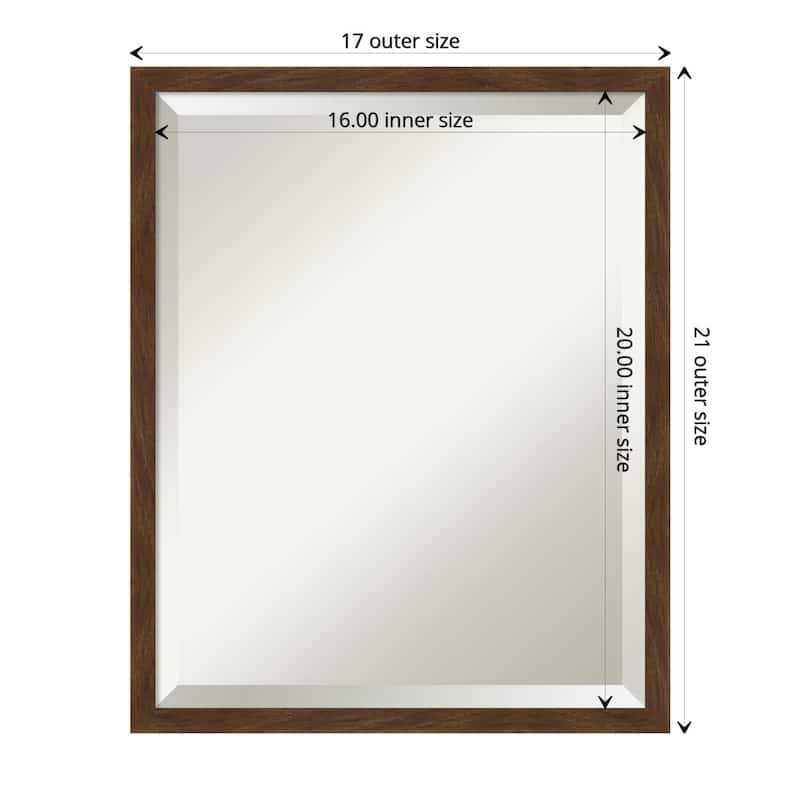 Beveled Wood Bathroom Wall Mirror - Carlisle Brown Narrow Frame - Carlisle Brown Narrow - Outer Size: 17 x 21 in