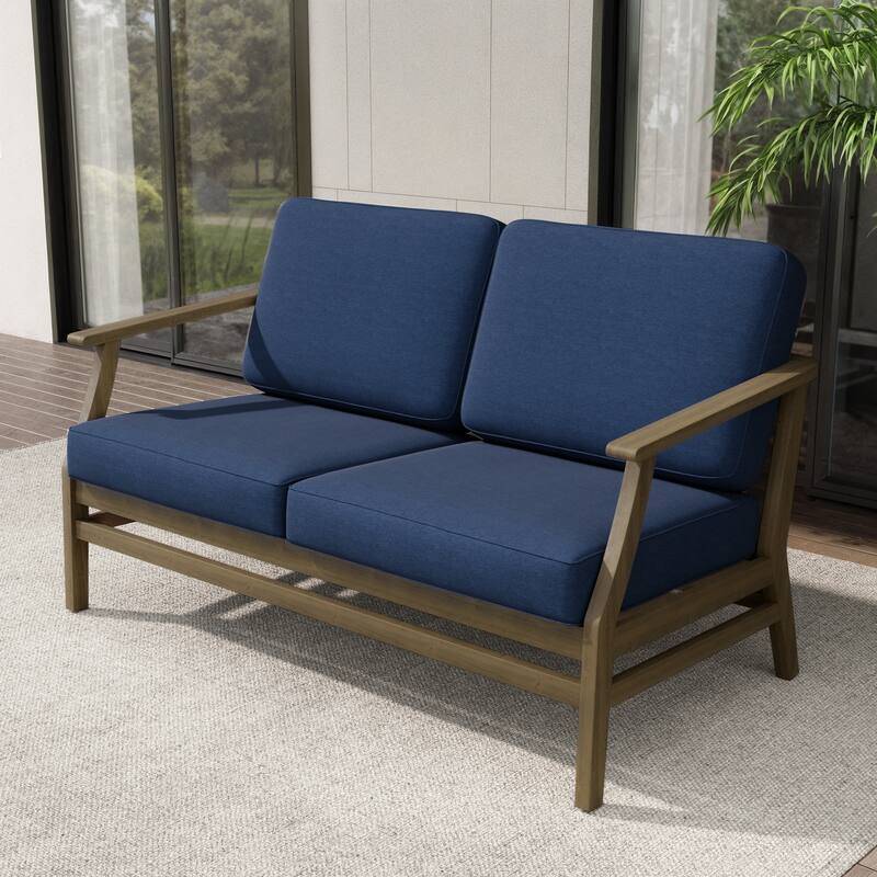 Teak Outdoor Patio Club Chairs Loveseat with Cushions